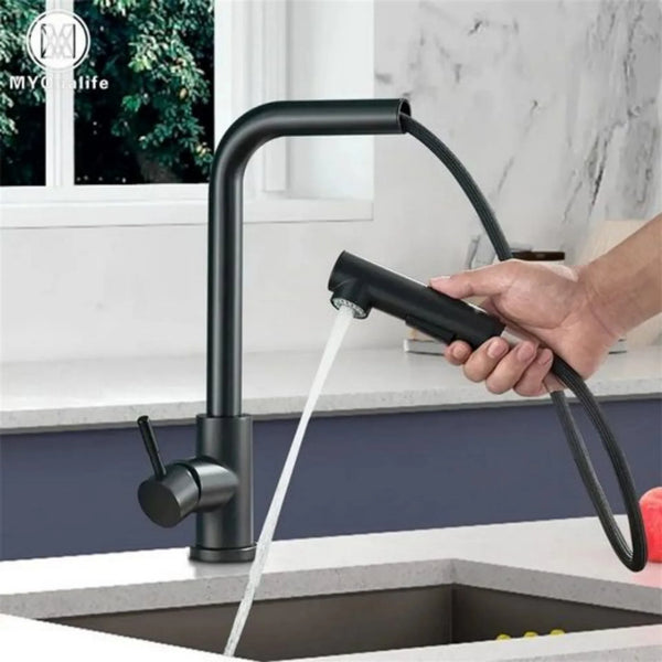 Hochdruck Wasserhahn Küche Schwarz,Küchenarmatur Ausziehbar,Spültischarmatur mit Brause Zwei Wasserstrahlarten,Armatur Küche 360° Schwenkbar,Edelstahl
