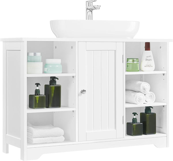 Badezimmerschrank Waschbeckenunterschrank Badschrank Unterschrank für das Waschbecken Waschtischunterschrank mit offenen Ablagefächern & verstellbaren Einlegeböden 90 x 30 x 60 cm